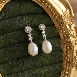 Diamond Pearl Drop Earrings,Freshwater Pearl Earrings